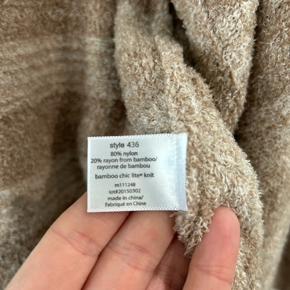 Barefoot Dreams Bamboo Chic Lite Tan Stripe Waterfall Open Cardigan Sweater Sz M - Picture 7 of 8